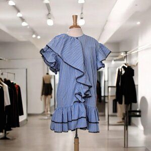 MSGM Ruffled Trim Striped Mini Dress